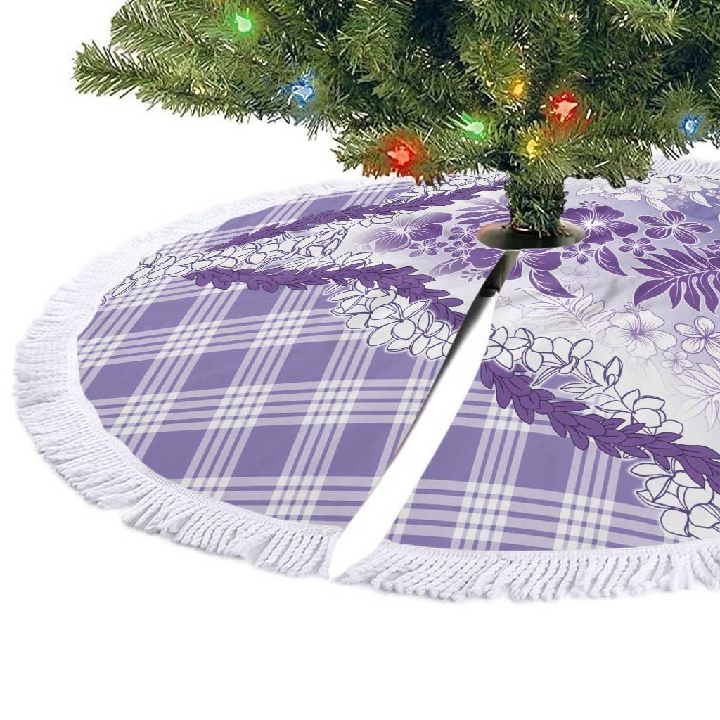 Aloha Hawaii Palaka Tree Skirt Purple Plumeria Lei - Polynesian Pride