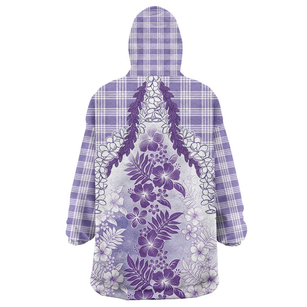 Aloha Hawaii Palaka Wearable Blanket Hoodie Purple Plumeria Lei - Polynesian Pride