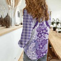 Aloha Hawaii Palaka Women Casual Shirt Purple Plumeria Lei - Polynesian Pride