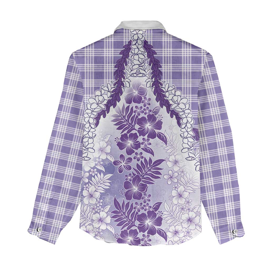 Aloha Hawaii Palaka Women Casual Shirt Purple Plumeria Lei - Polynesian Pride