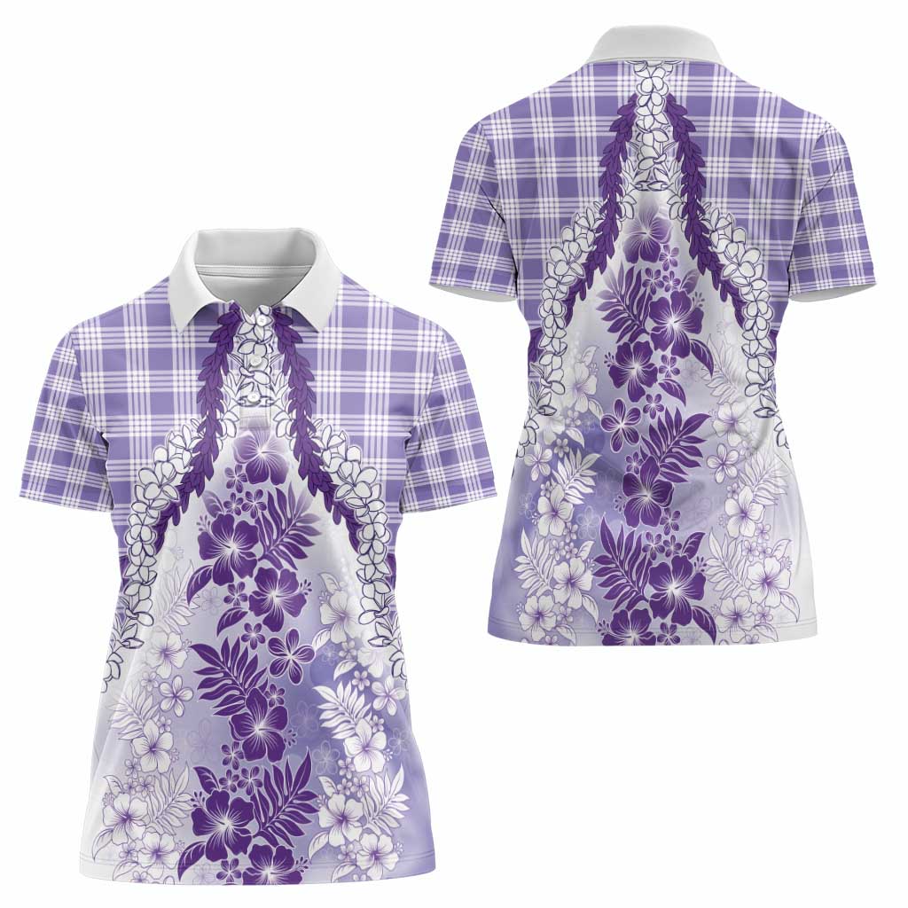 Aloha Hawaii Palaka Women Polo Shirt Purple Plumeria Lei - Polynesian Pride