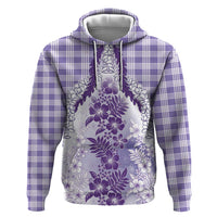 Aloha Hawaii Palaka Zip Hoodie Purple Plumeria Lei - Polynesian Pride