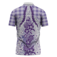 Aloha Hawaii Palaka Zipper Polo Shirt Purple Plumeria Lei - Polynesian Pride