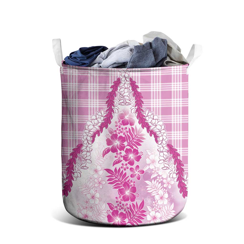 Aloha Hawaii Palaka Laundry Basket Pink Plumeria Lei - Polynesian Pride