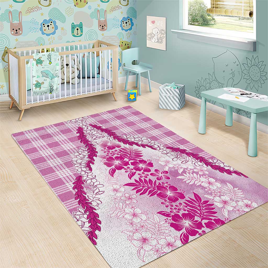 Aloha Hawaii Palaka Area Rug Pink Plumeria Lei - Polynesian Pride