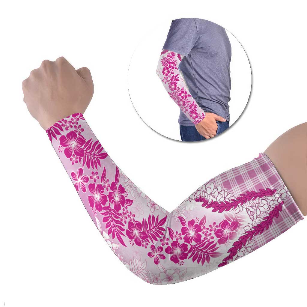Aloha Hawaii Palaka Arm Sleeves Pink Plumeria Lei - Polynesian Pride