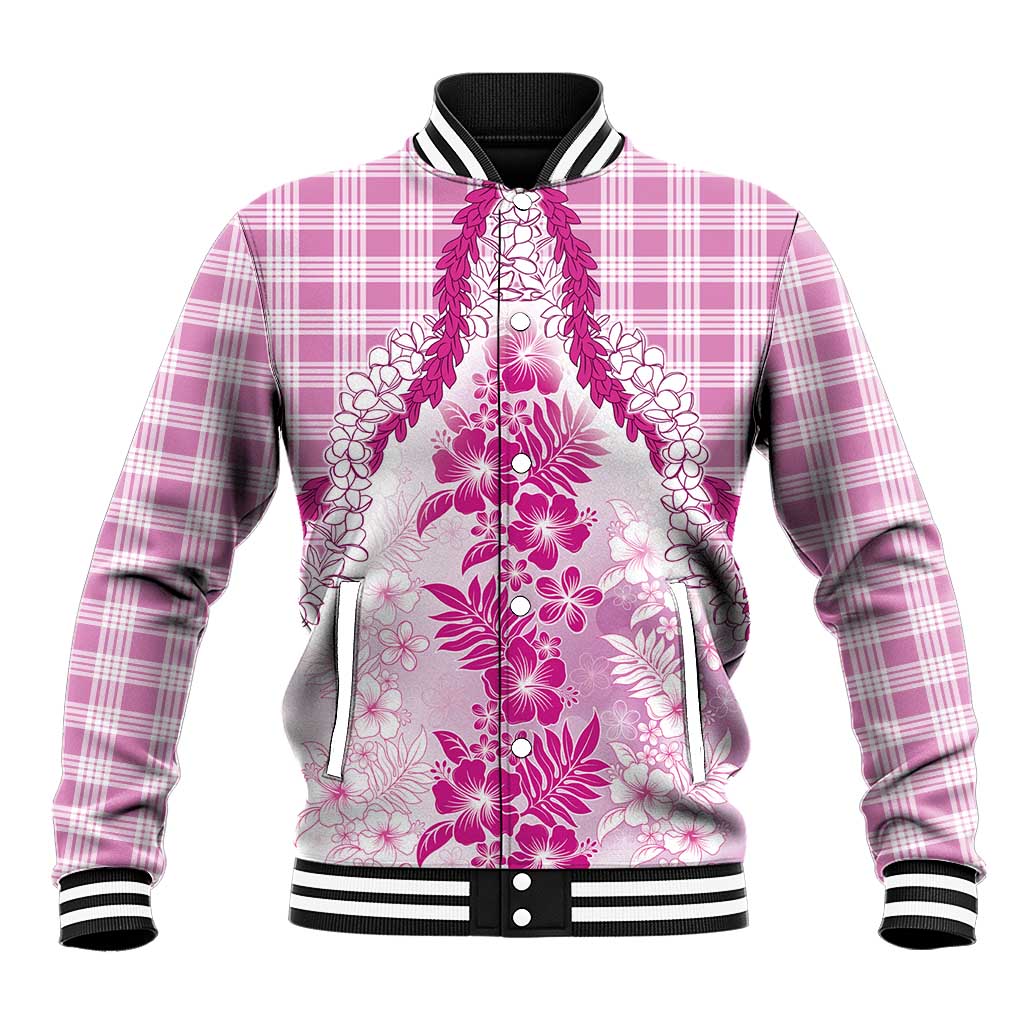 Aloha Hawaii Palaka Baseball Jacket Pink Plumeria Lei - Polynesian Pride