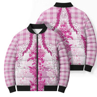 Aloha Hawaii Palaka Bomber Puffer Jacket Pink Plumeria Lei - Polynesian Pride
