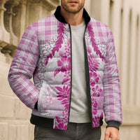 Aloha Hawaii Palaka Bomber Puffer Jacket Pink Plumeria Lei - Polynesian Pride