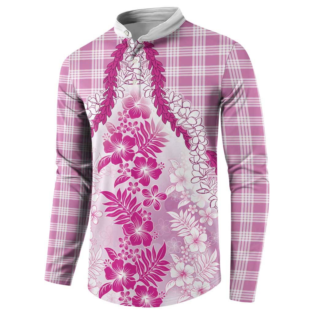 Aloha Hawaii Palaka Button Sweatshirt Pink Plumeria Lei - Polynesian Pride
