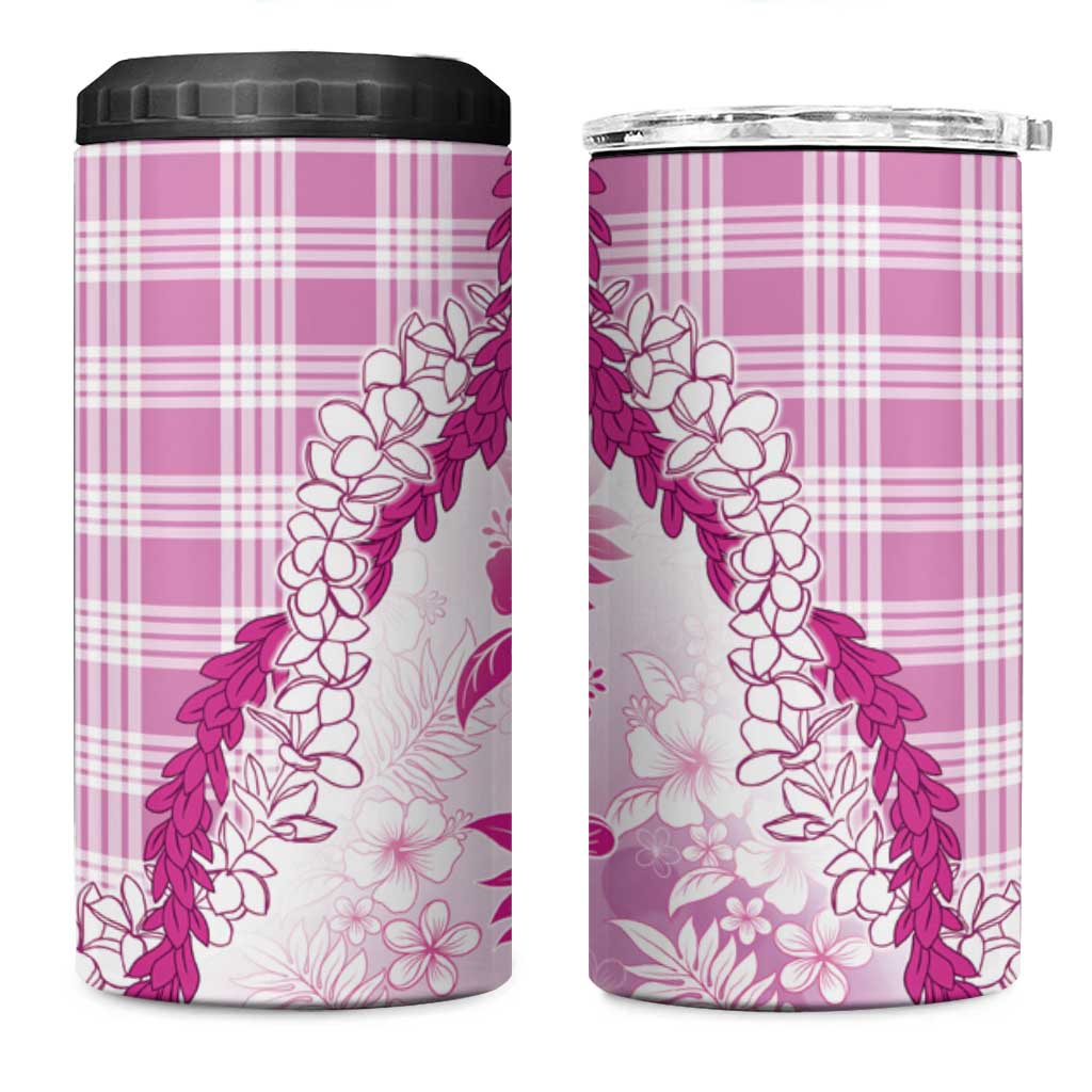Aloha Hawaii Palaka 4 in 1 Can Cooler Tumbler Pink Plumeria Lei - Polynesian Pride