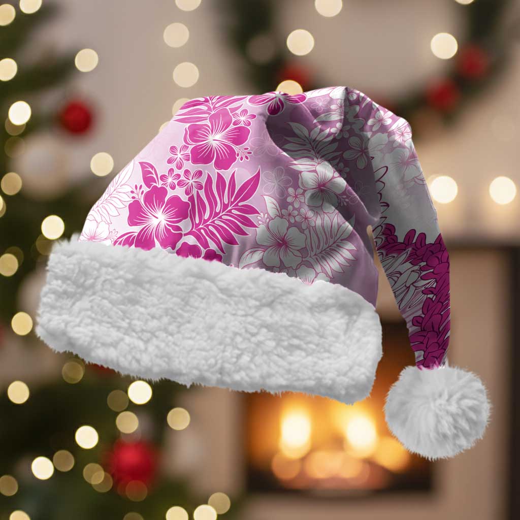 Aloha Hawaii Palaka Christmas Santa Hat Pink Plumeria Lei - Polynesian Pride