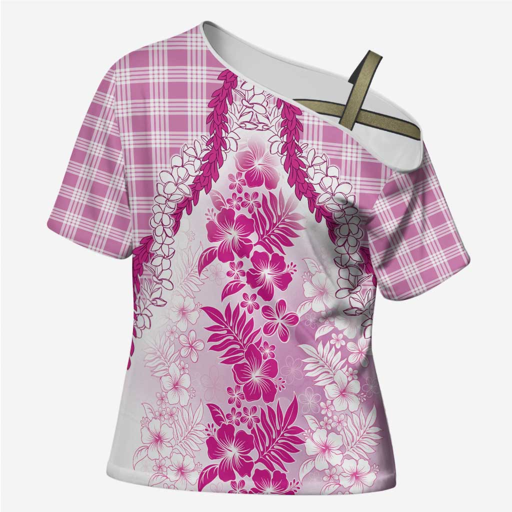 Aloha Hawaii Palaka Cross Shoulder Shirt Pink Plumeria Lei - Polynesian Pride