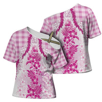 Aloha Hawaii Palaka Cross Shoulder Shirt Pink Plumeria Lei - Polynesian Pride
