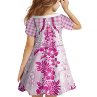 Aloha Hawaii Palaka Family Matching Off The Shoulder Long Sleeve Dress and Hawaiian Shirt Pink Plumeria Lei - Polynesian Pride