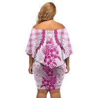 Aloha Hawaii Palaka Family Matching Off Shoulder Short Dress and Hawaiian Shirt Pink Plumeria Lei - Polynesian Pride