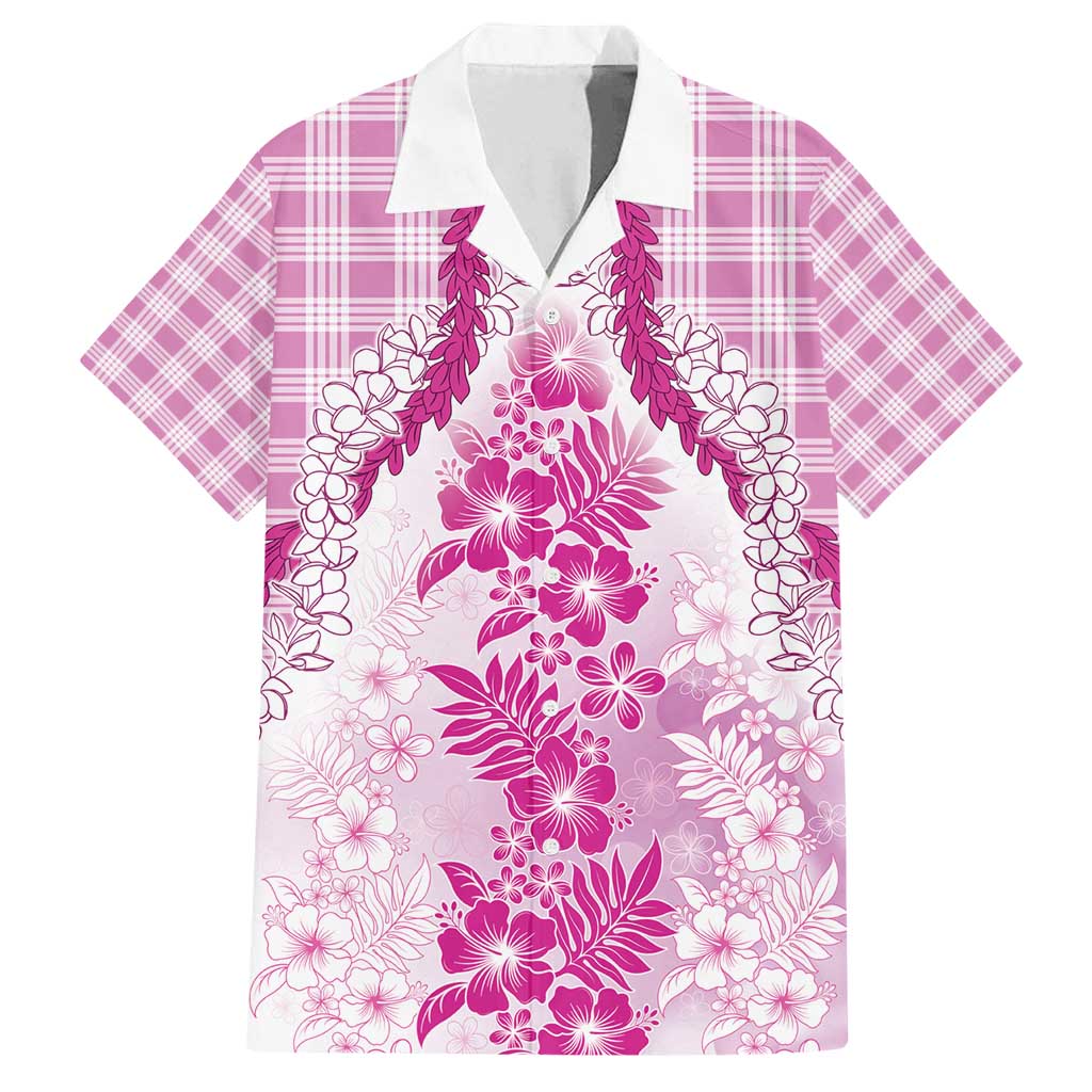 Aloha Hawaii Palaka Family Matching Puletasi and Hawaiian Shirt Pink Plumeria Lei - Polynesian Pride