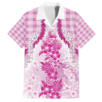 Aloha Hawaii Palaka Family Matching Short Sleeve Bodycon Dress and Hawaiian Shirt Pink Plumeria Lei - Polynesian Pride