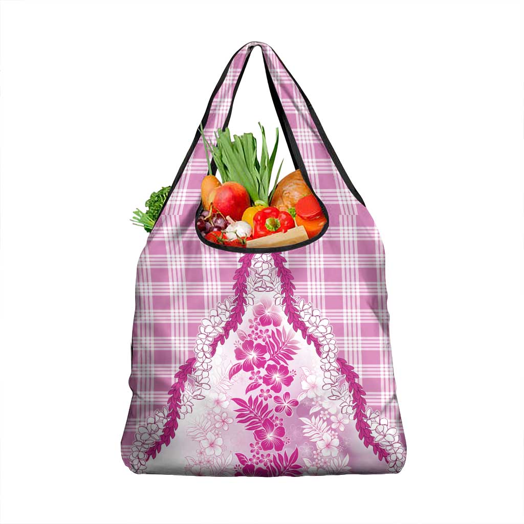 Aloha Hawaii Palaka Grocery Bag Pink Plumeria Lei - Polynesian Pride