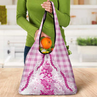 Aloha Hawaii Palaka Grocery Bag Pink Plumeria Lei - Polynesian Pride
