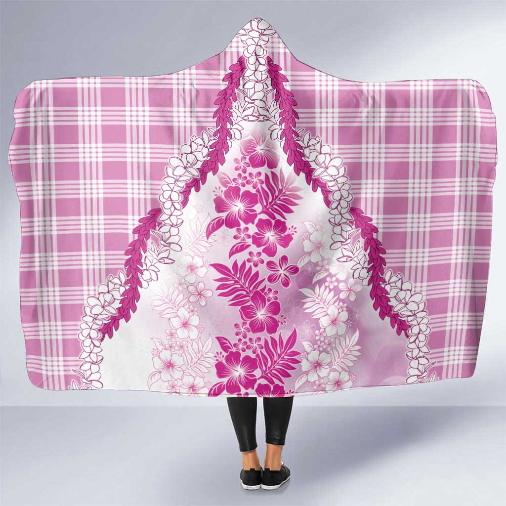 Aloha Hawaii Palaka Hooded Blanket Pink Plumeria Lei - Polynesian Pride