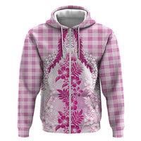Aloha Hawaii Palaka Hoodie Pink Plumeria Lei - Polynesian Pride
