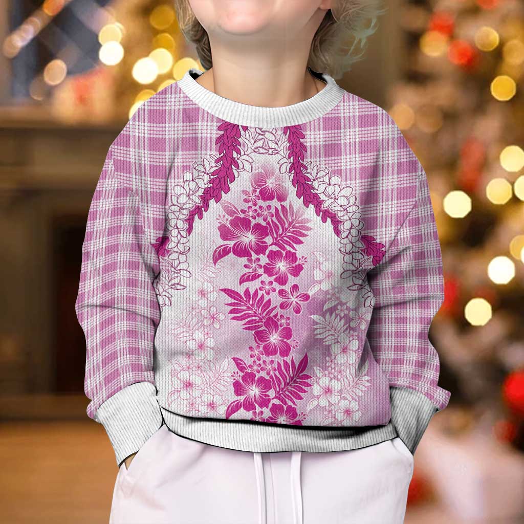 Aloha Hawaii Palaka Kid Ugly Christmas Sweater Pink Plumeria Lei - Polynesian Pride