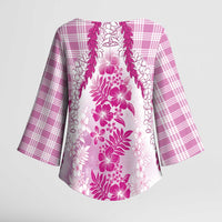 Aloha Hawaii Palaka Kimono Sleeve Blouse Pink Plumeria Lei - Polynesian Pride
