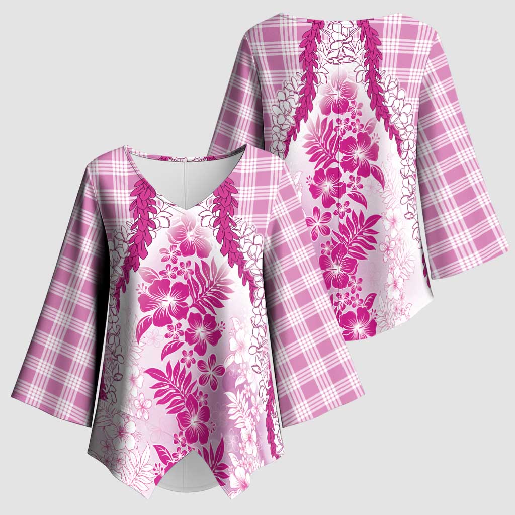 Aloha Hawaii Palaka Kimono Sleeve Blouse Pink Plumeria Lei - Polynesian Pride