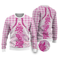 Aloha Hawaii Palaka Ugly Christmas Sweater Pink Plumeria Lei - Polynesian Pride