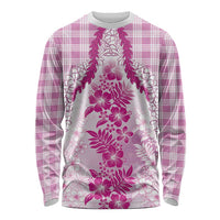 Aloha Hawaii Palaka Long Sleeve Shirt Pink Plumeria Lei - Polynesian Pride