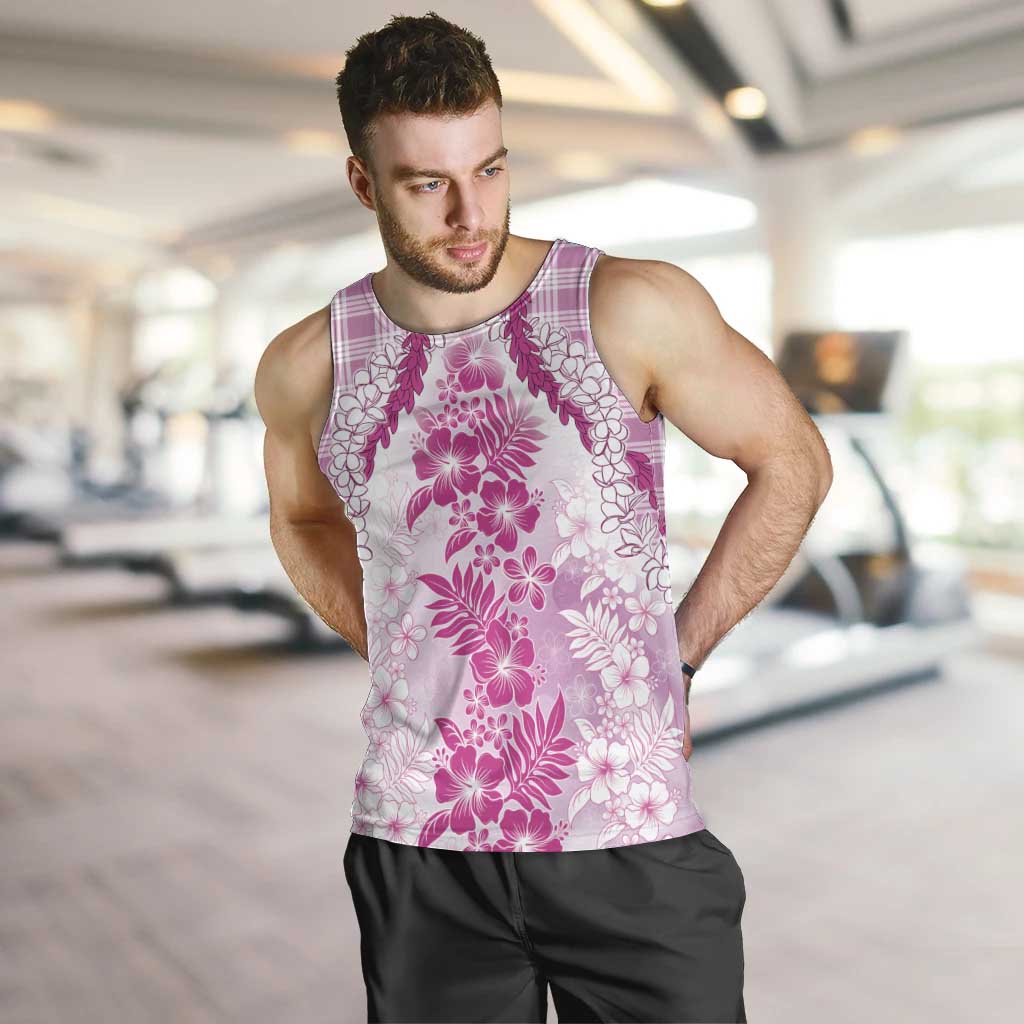 Aloha Hawaii Palaka Men Tank Top Pink Plumeria Lei - Polynesian Pride