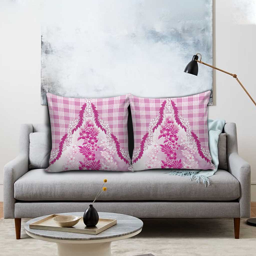 Aloha Hawaii Palaka Pillow Cover Pink Plumeria Lei - Polynesian Pride