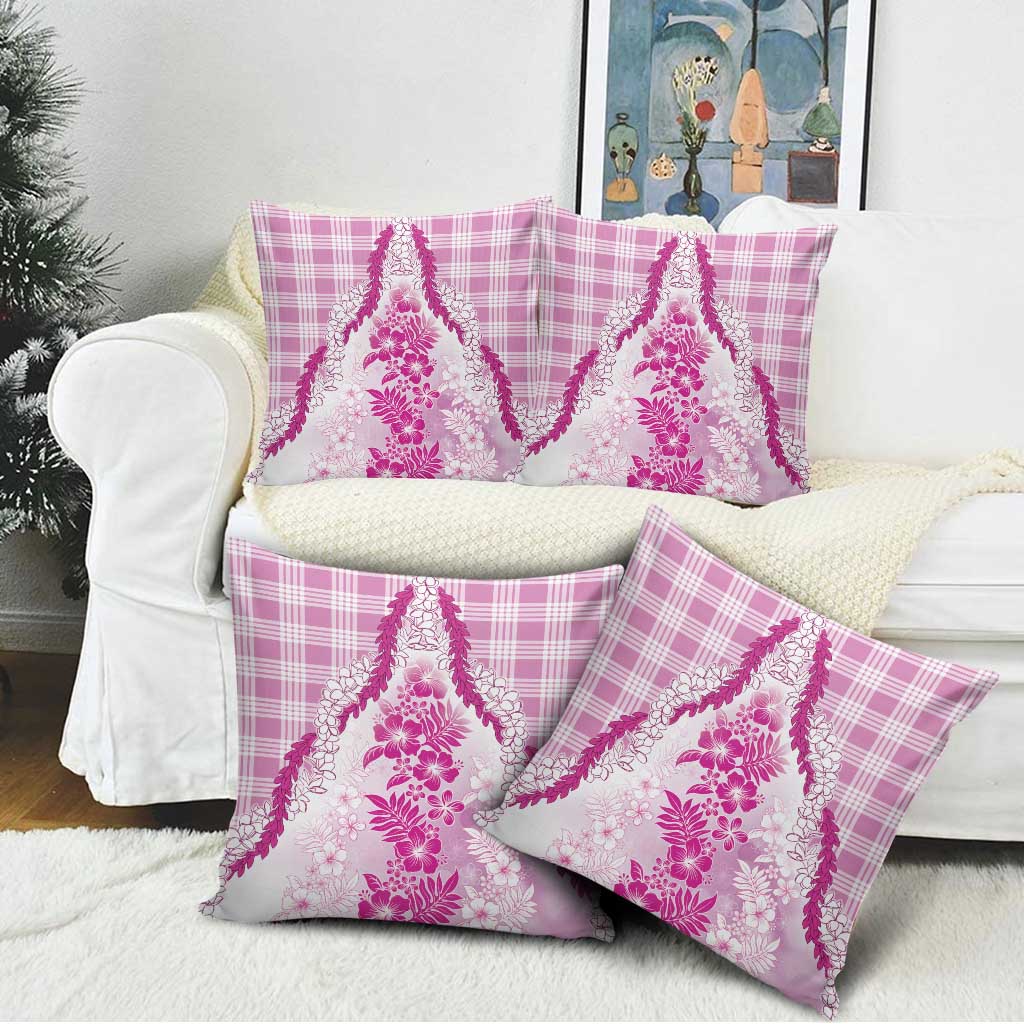 Aloha Hawaii Palaka Pillow Cover Pink Plumeria Lei - Polynesian Pride