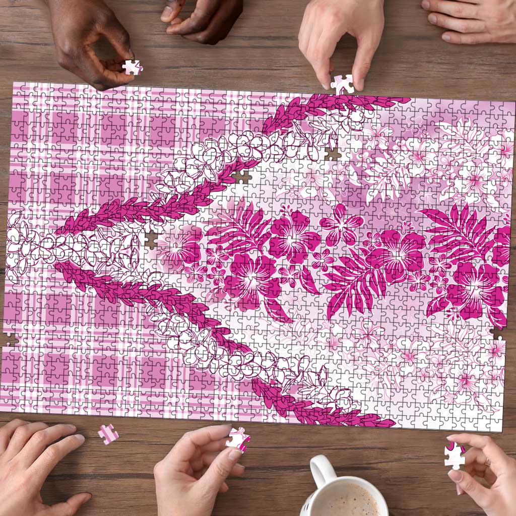 Aloha Hawaii Palaka Puzzle Pink Plumeria Lei - Polynesian Pride