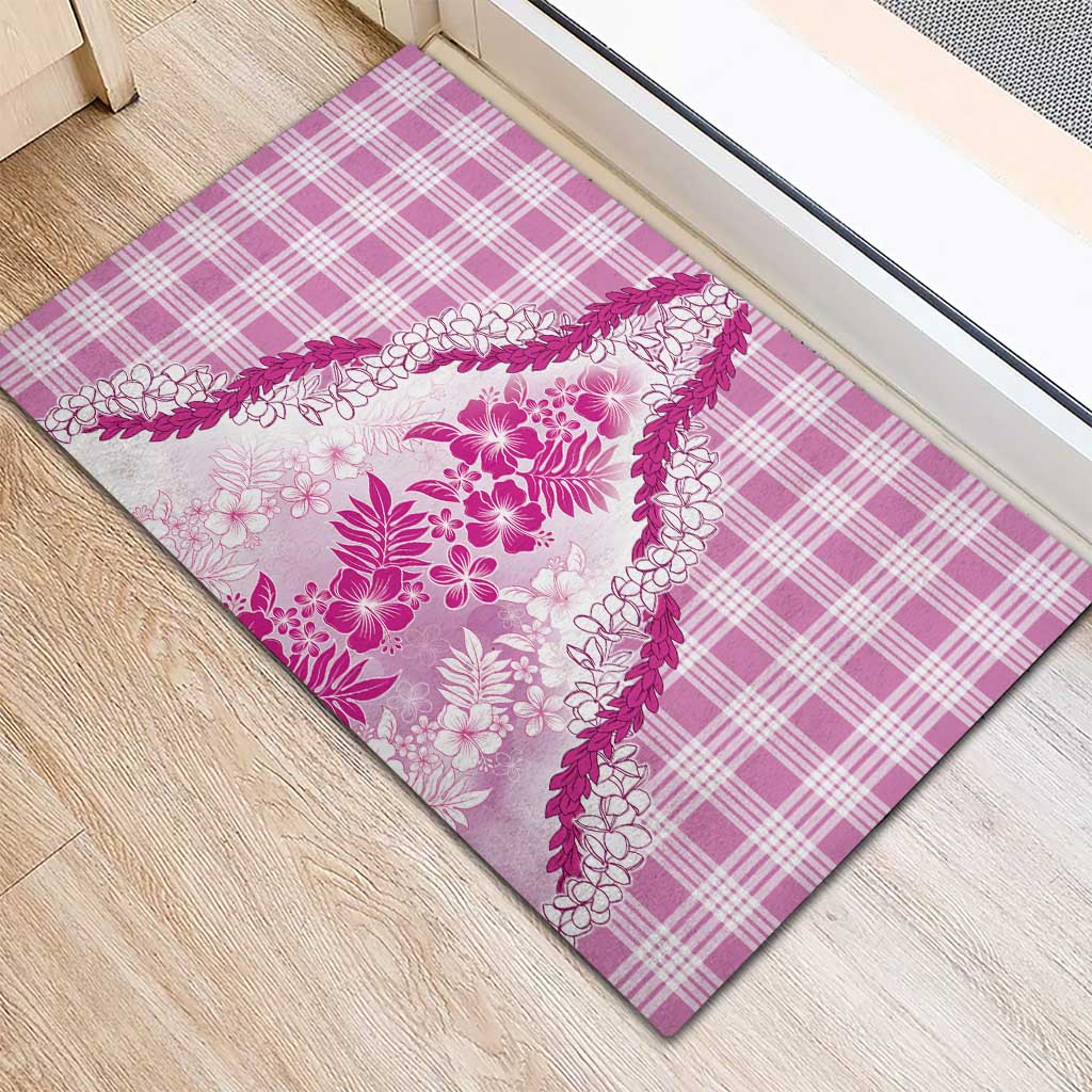 Aloha Hawaii Palaka Rubber Doormat Pink Plumeria Lei - Polynesian Pride