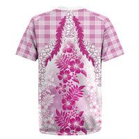 Aloha Hawaii Palaka Rugby Jersey Pink Plumeria Lei - Polynesian Pride