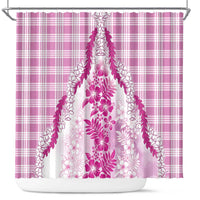 Aloha Hawaii Palaka Shower Curtain Pink Plumeria Lei - Polynesian Pride