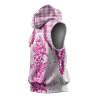 Aloha Hawaii Palaka Sleeveless Hoodie Pink Plumeria Lei - Polynesian Pride