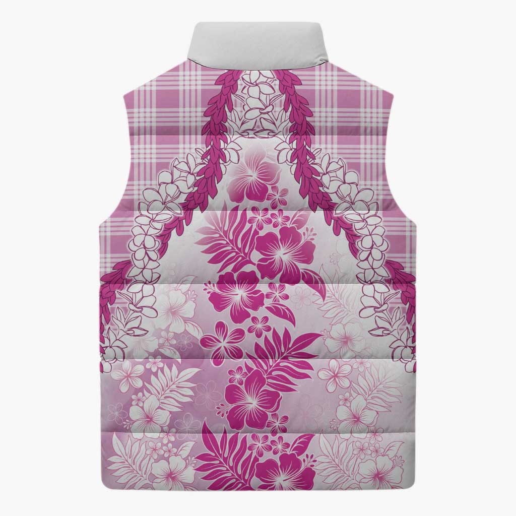 Aloha Hawaii Palaka Sleeveless Puffer Jacket Pink Plumeria Lei - Polynesian Pride