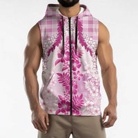 Aloha Hawaii Palaka Sleeveless Zip Hoodie Pink Plumeria Lei LT05