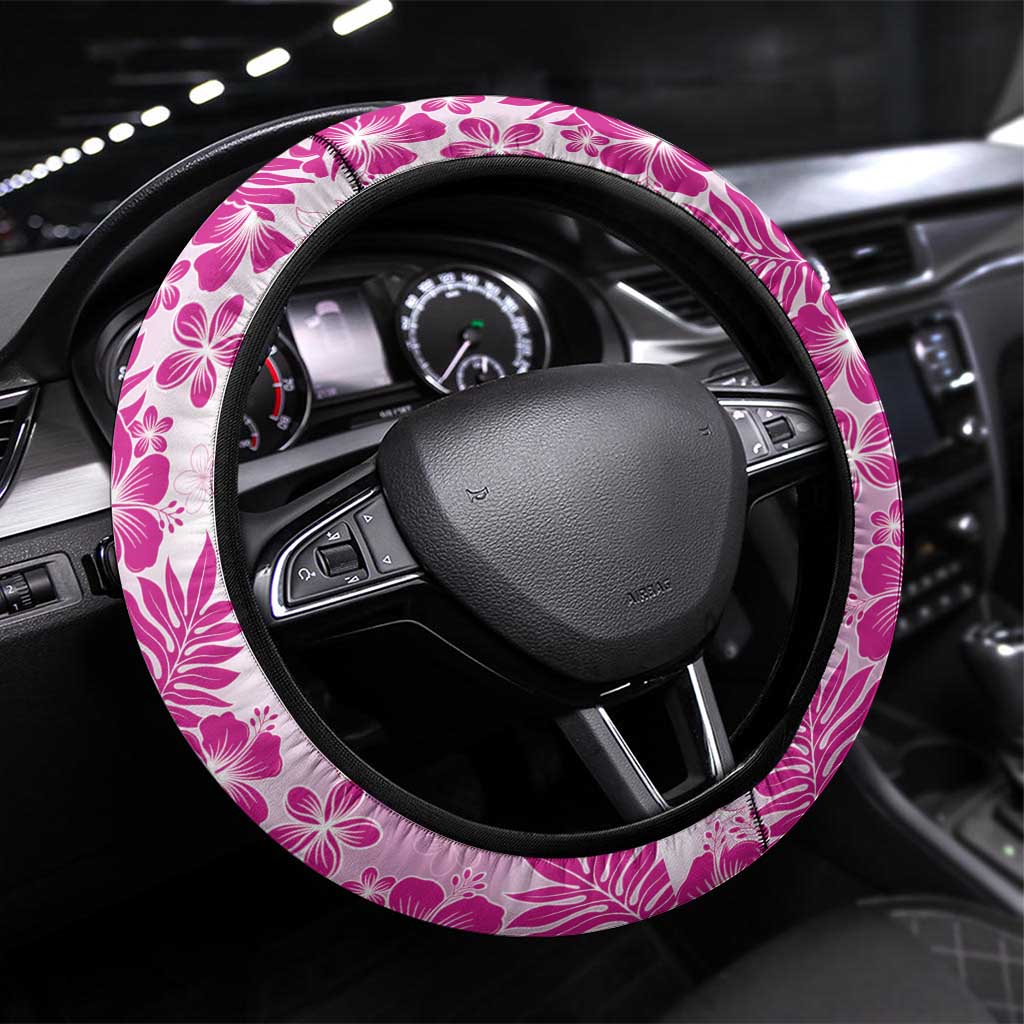 Aloha Hawaii Palaka Steering Wheel Cover Pink Plumeria Lei - Polynesian Pride