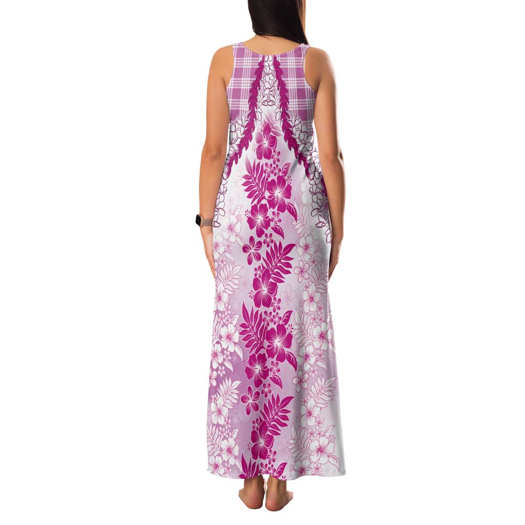 Aloha Hawaii Palaka Tank Maxi Dress Pink Plumeria Lei - Polynesian Pride