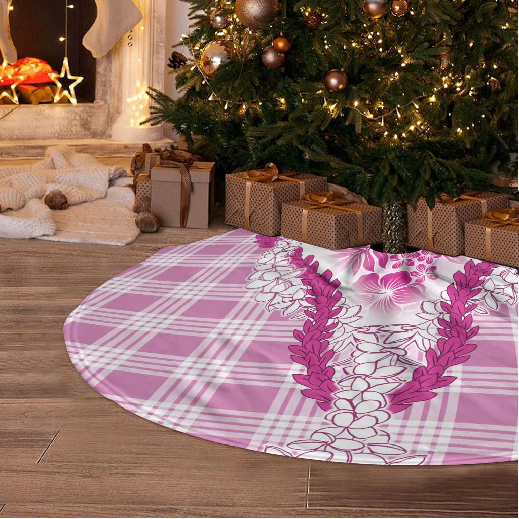 Aloha Hawaii Palaka Tree Skirt Pink Plumeria Lei - Polynesian Pride
