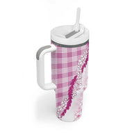 Aloha Hawaii Palaka Tumbler With Handle Pink Plumeria Lei - Polynesian Pride