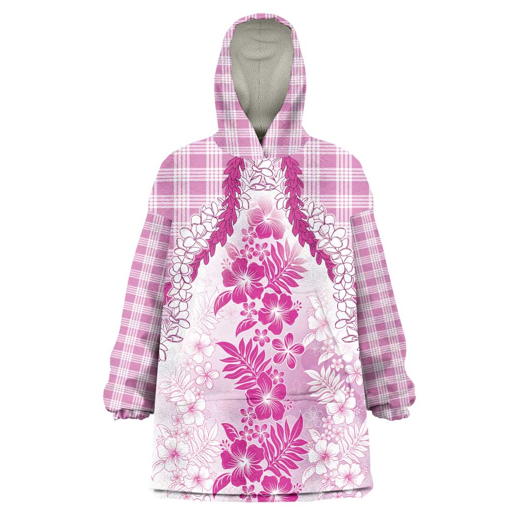 Aloha Hawaii Palaka Wearable Blanket Hoodie Pink Plumeria Lei - Polynesian Pride
