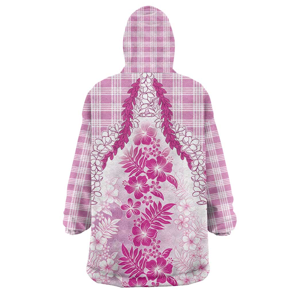 Aloha Hawaii Palaka Wearable Blanket Hoodie Pink Plumeria Lei - Polynesian Pride