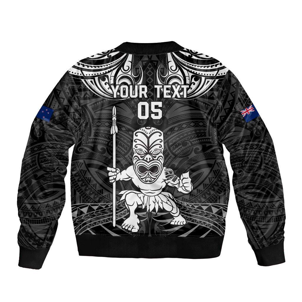 Custom New Zealand Maori Taiaha Bomber Jacket Tiki Warrior Black LT05 - Polynesian Pride