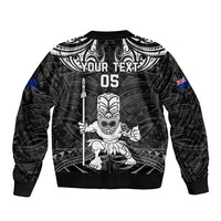 Custom New Zealand Maori Taiaha Bomber Jacket Tiki Warrior Black LT05 - Polynesian Pride