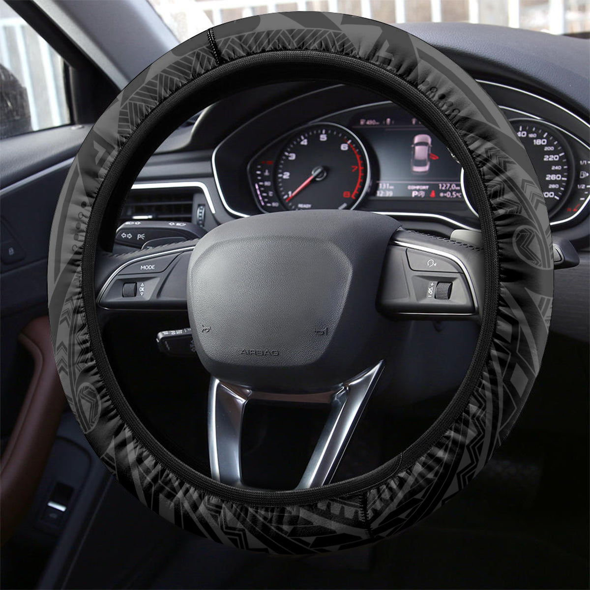 New Zealand Maori Taiaha Steering Wheel Cover Tiki Warrior Black LT05 - Polynesian Pride